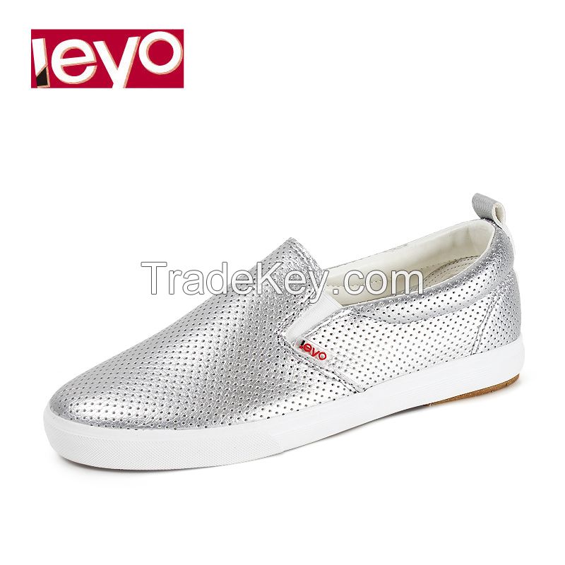 LEYO 2016 woman casual shoes silver white black pu slip-on sneaker