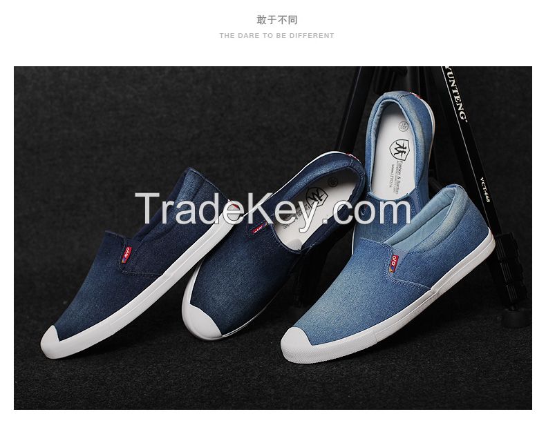 LEYO summer man shoes navy, light blue denim casual shoes classic slip-on sneaker