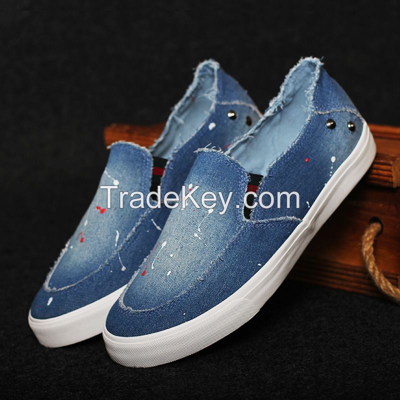 LEYO summer man shoes denim with rivets casual shoes fashion slip-on sneaker