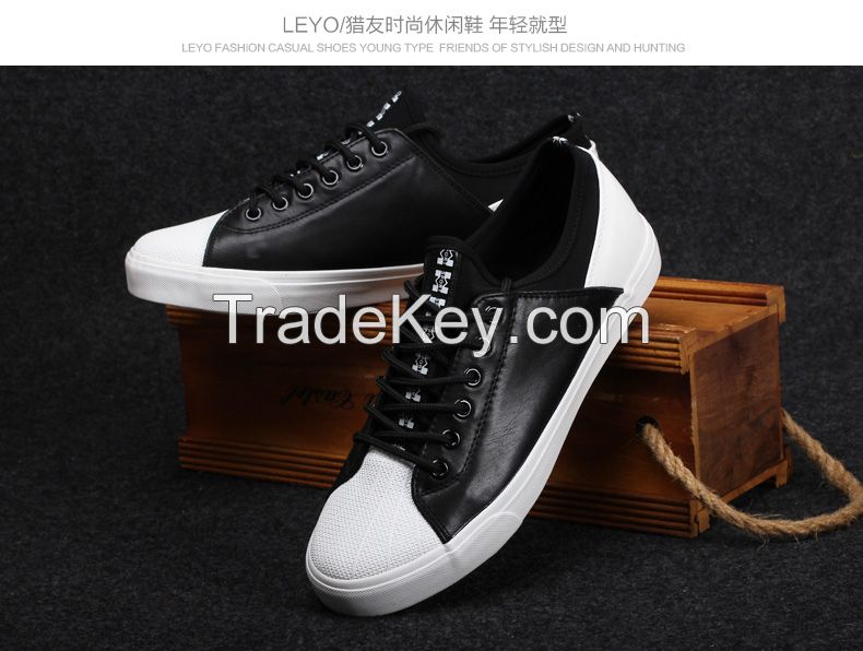 LEYO summer man shoes pu with elastic fabric casual shoes fashion lace-up sneaker