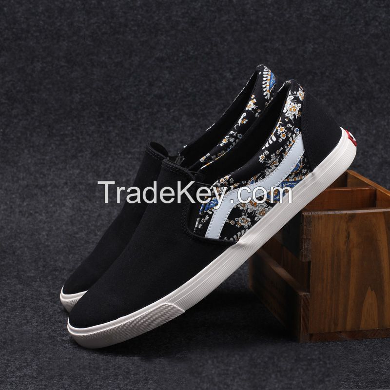 LEYO summer man shoes canvas print fabric casual shoes fashion slip-on sneaker