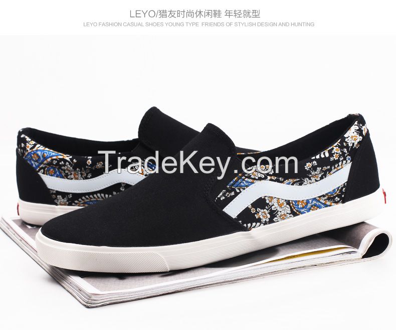 LEYO summer man shoes canvas print fabric casual shoes fashion slip-on sneaker