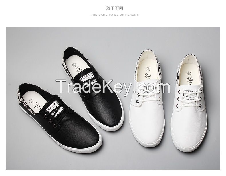 LEYO summer man shoes black and white Pu casual shoes lace-up sneaker