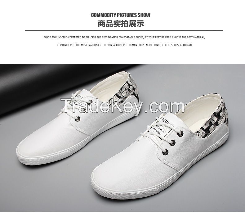 LEYO summer man shoes black and white Pu casual shoes lace-up sneaker