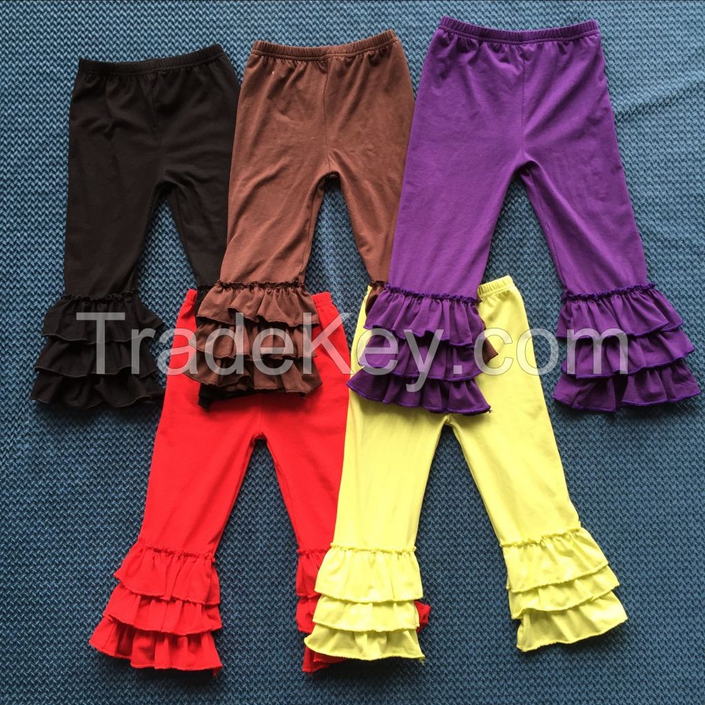 Dyj-084 Popular Wholesale Kids Icing Ruffle Long Pants Solid Color Girls Icing Cotton Pants