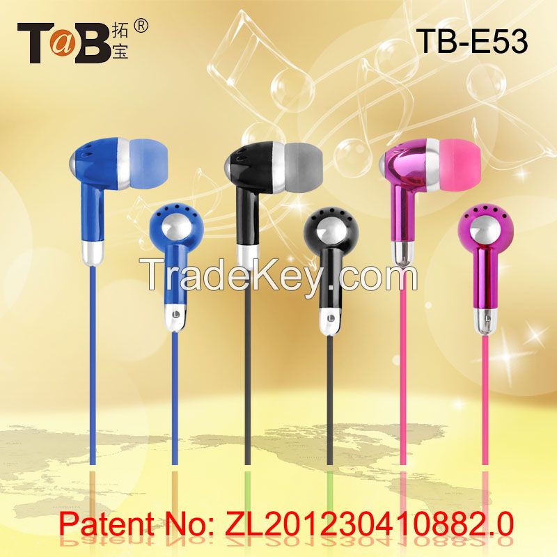 In-ear earphone earbuds with noise isollation for portable music player phone