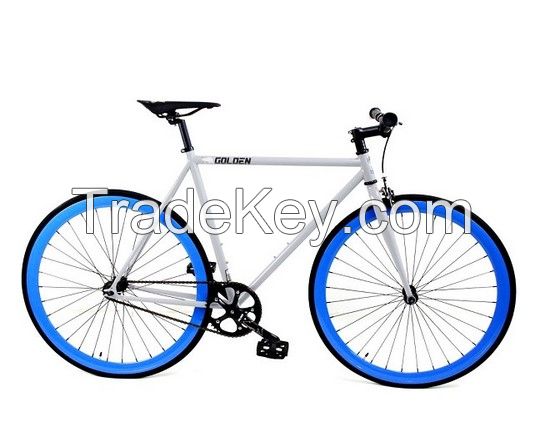 Fixed Gear Bike Gloss Grey Frame with Blue Deep V Rims