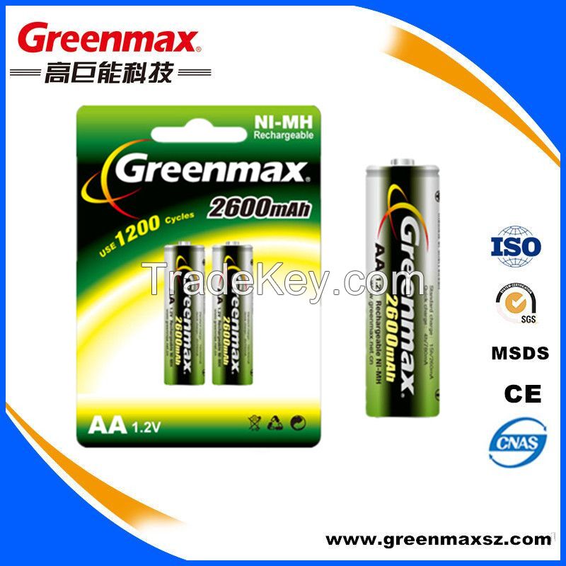 Professional nimh aaa 1000mAh 1.2v aa rechargeable battery