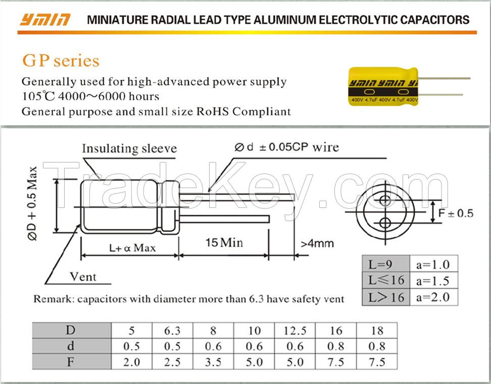 High stability standard radial aluminum electrolytic capacitor special for universal portable USB chargers USB sockets