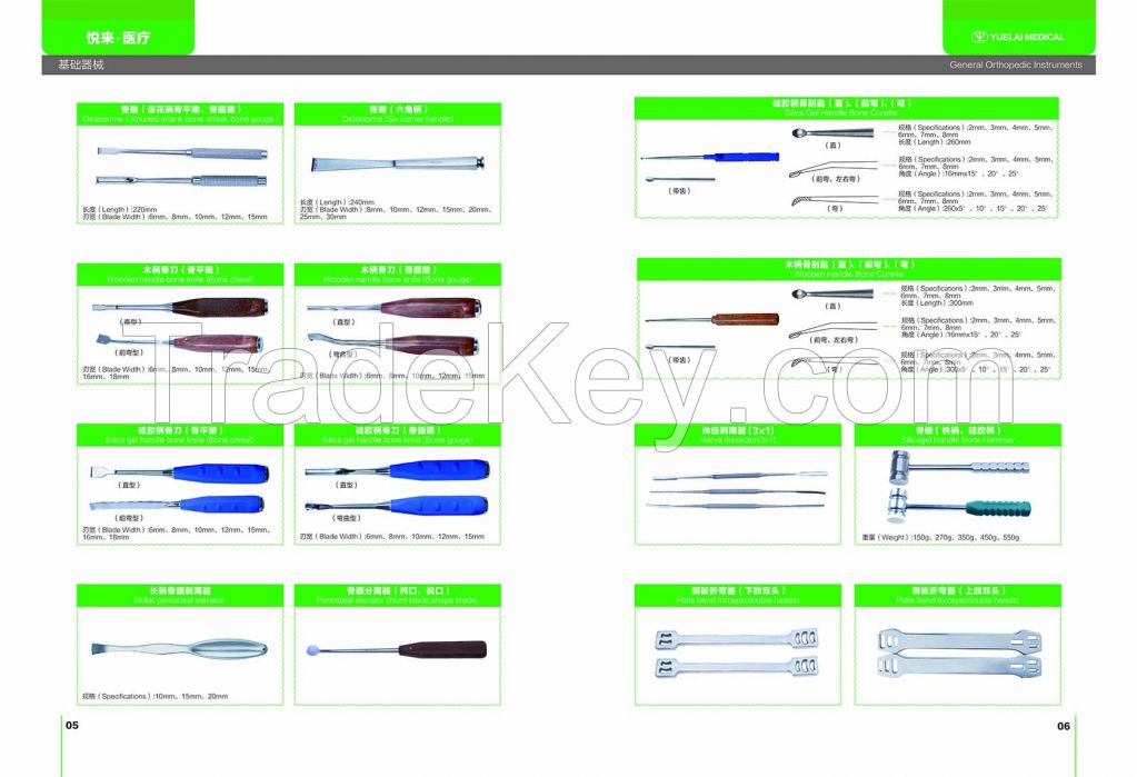 Osteotome, Bone Knife, Elevator, Curette, Dissector, Hammer and Forcep