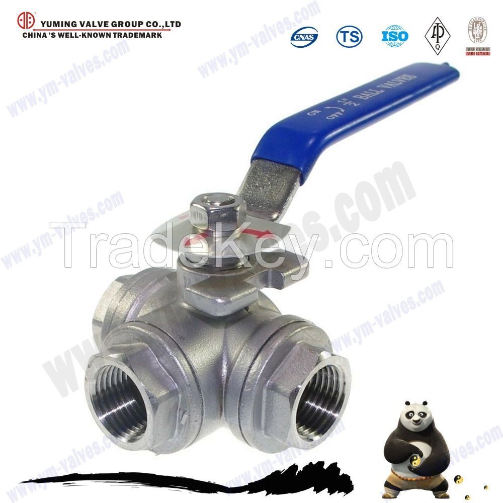 3 way stainless steel/cf8m thread ball valve