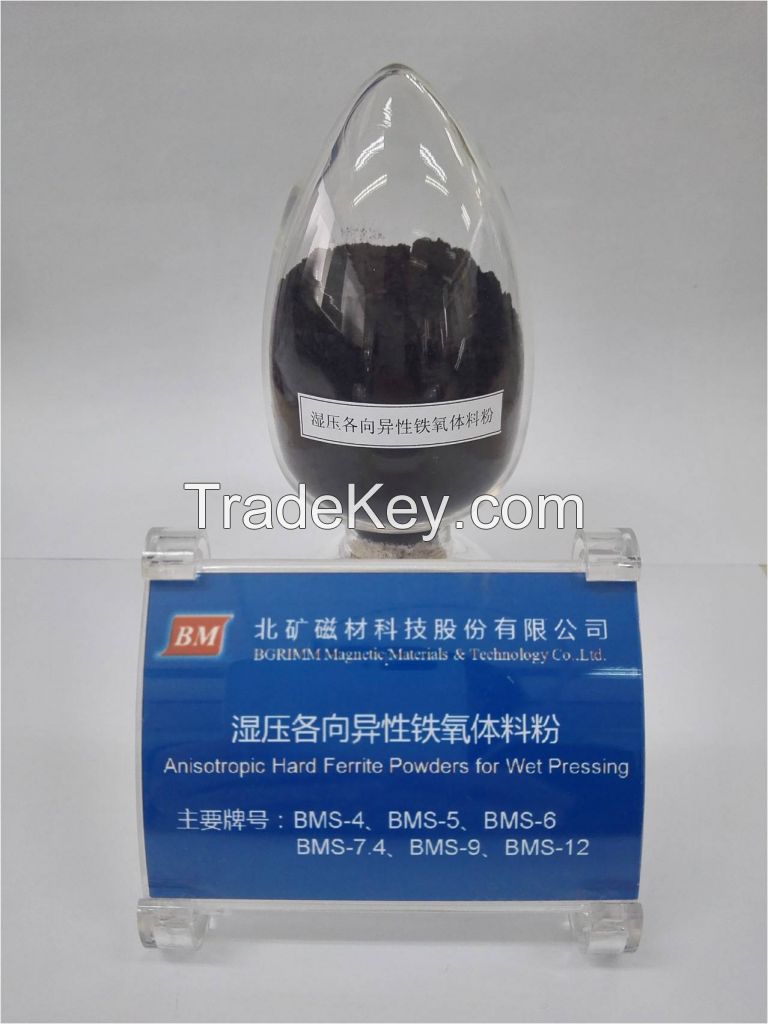 Anisotropic hard ferrite powder for wet pressing