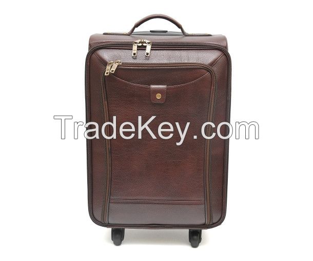 Genuine Leather Travel Duffle Outdoor Luggage Trolley Bag Black