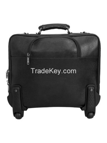 Laptop Trolley Overnight 2 Wheel Genuine Leather Travel Executive Briefcase bag