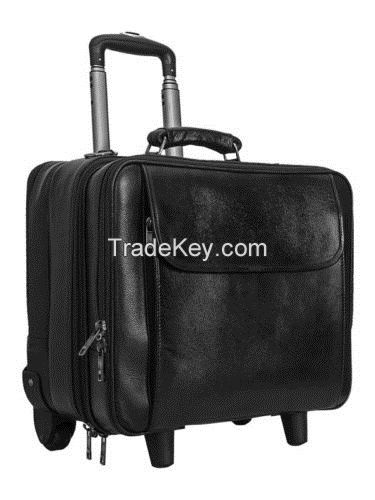 Laptop Trolley Overnight 2 Wheel Genuine Leather Travel Executive Briefcase bag