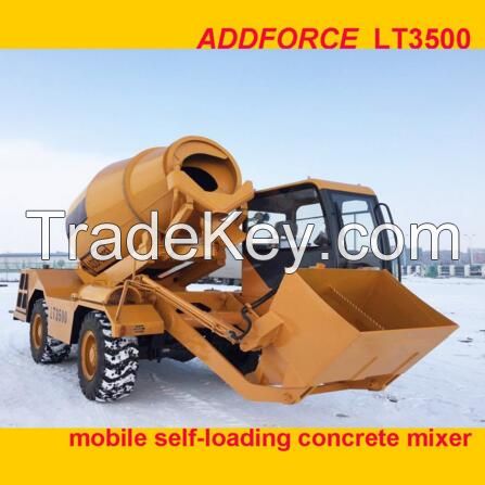 Concrete mixer with self pump, self loading concrete mixer truck