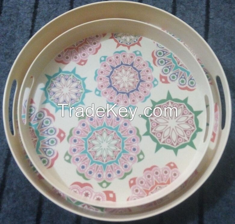 15 INCH DOUBLE HANDLE MELAMINE TRAY WITH DECALS