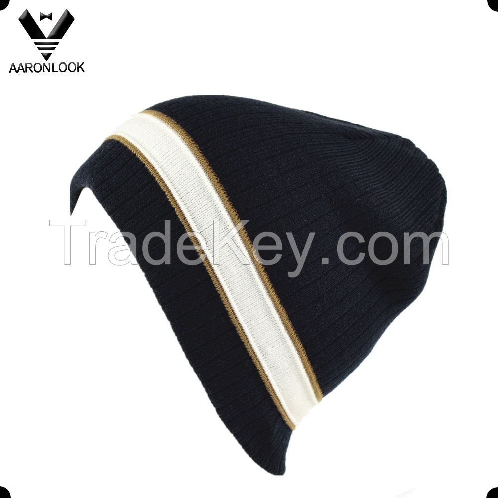 2016 high quality fashion stripe men's knitted beanie