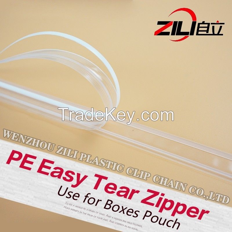 Easy tear transparent plastic PE food pouch zipper