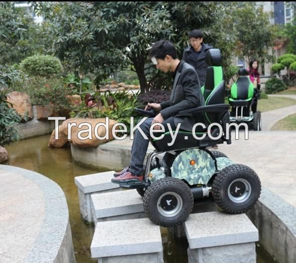 Climbing stairs electric motorized wheel chair OB-EW-003-1 Double Traveller Wheelchair with Double-Control&amp;Chin-Control