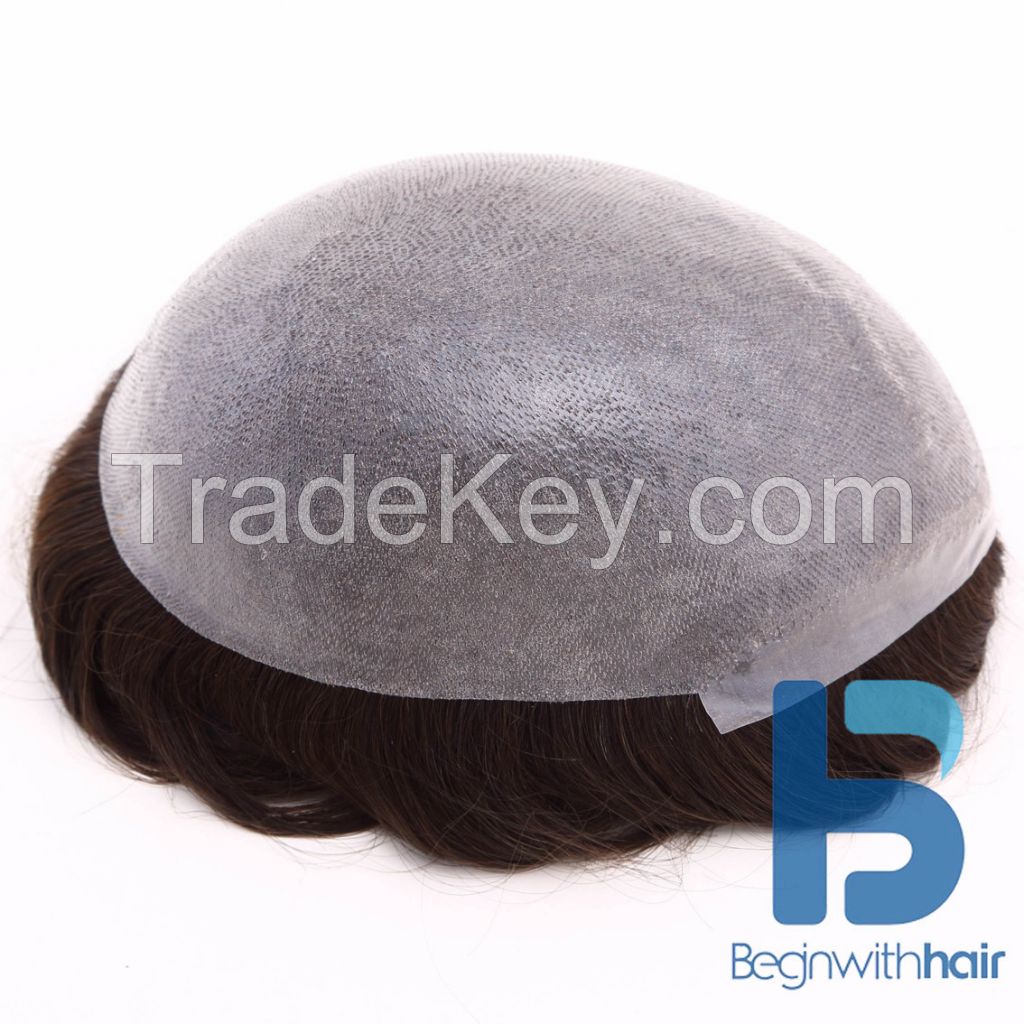 Natural Looking High Quality Human Hair Toupee, Thin Skin Stock Toupee For Men