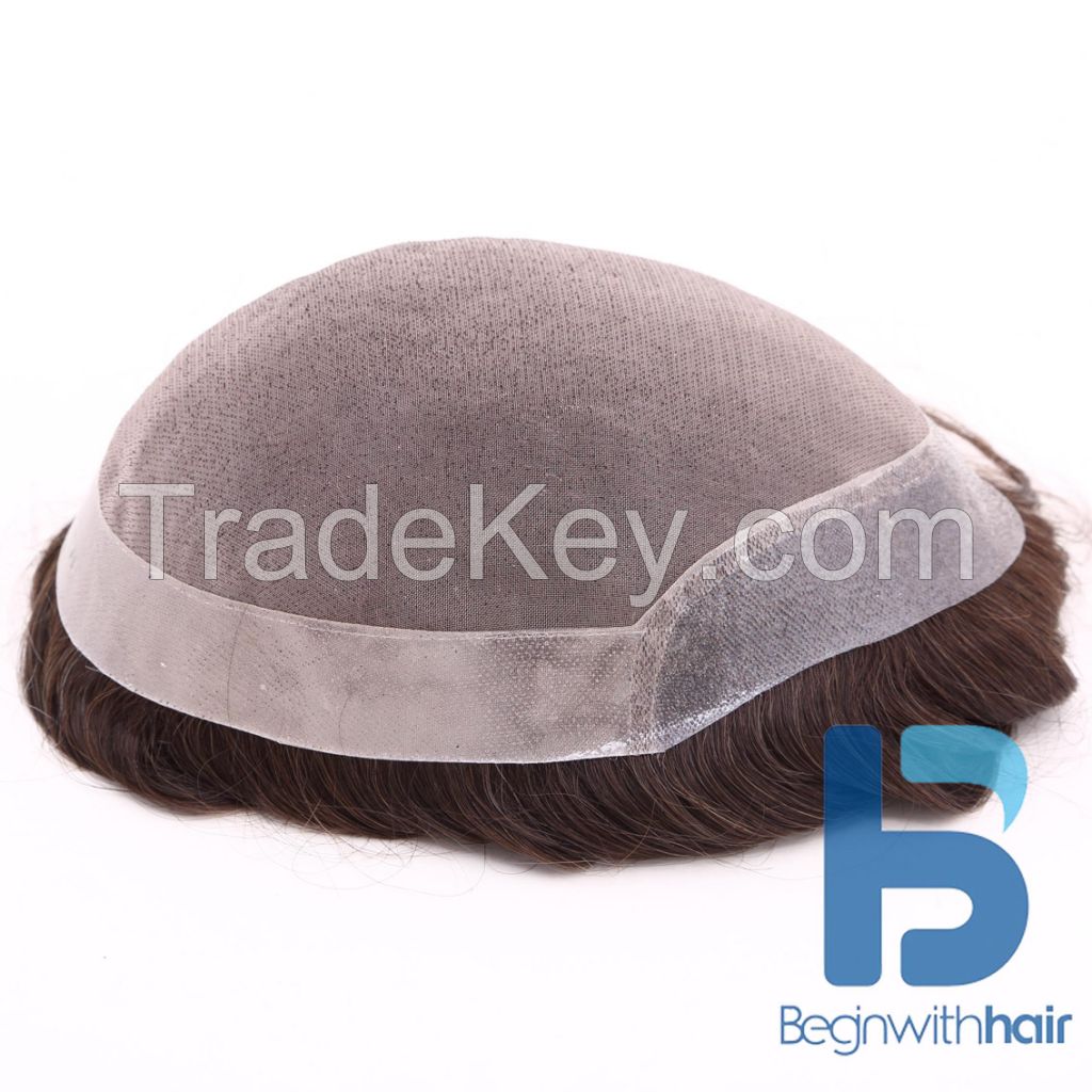 Best quality Fine Mono men toupee on sale, durable stock toupee for men