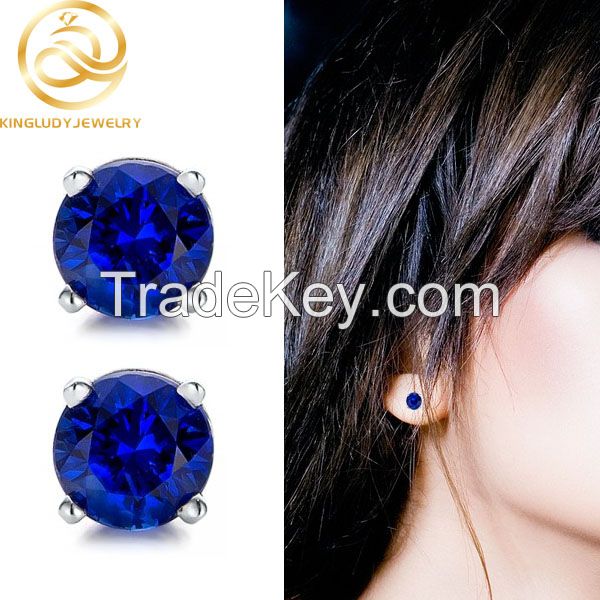Blue Sapphire Cubic Zircon Stud Earrings For Daily Wear