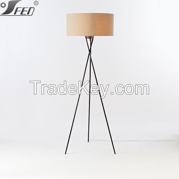 Carbon steel+ Fabric standing tripod floor light for ho