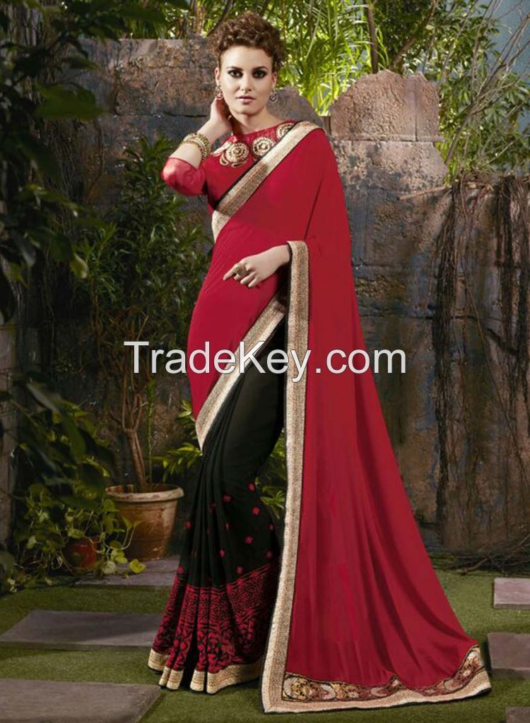 Divine Red and Black Half Half Saree