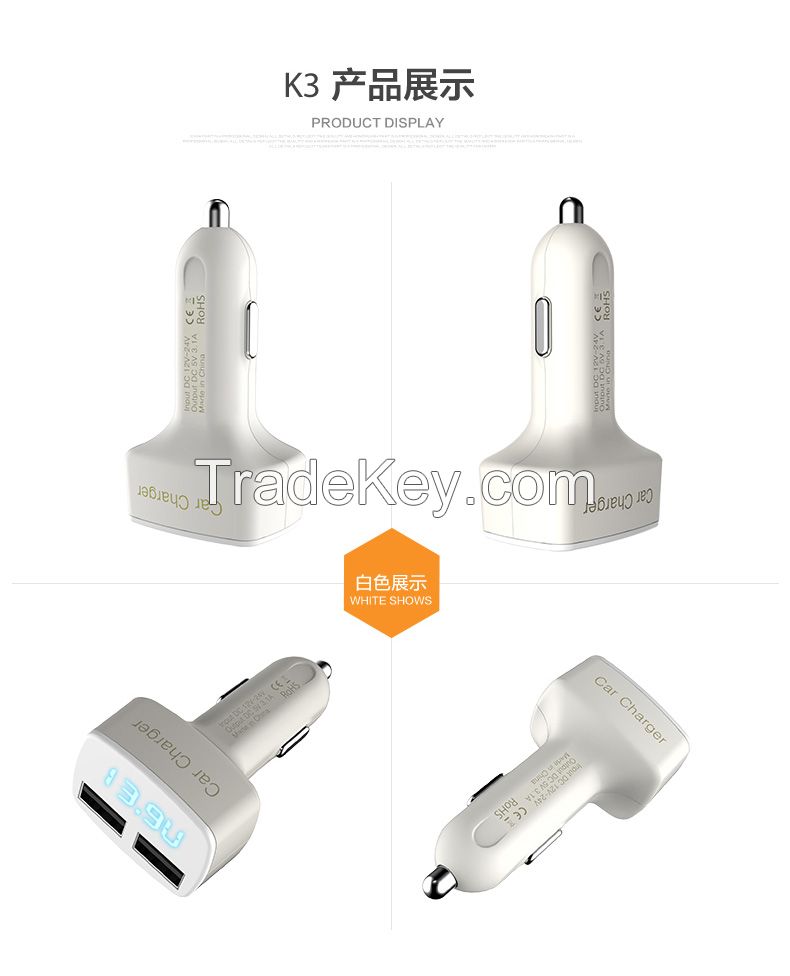 2-port 5A Car Charger with Charging Current, voltage and in-car Temperature Display