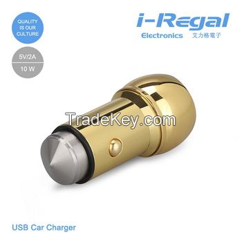 Professional i-Regal dual usb car charger with safety hammer made in China