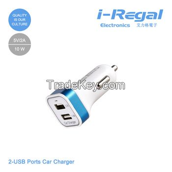 High efficiency CE FCC ROHS 2.1A dual usb car charger for apple Samsung