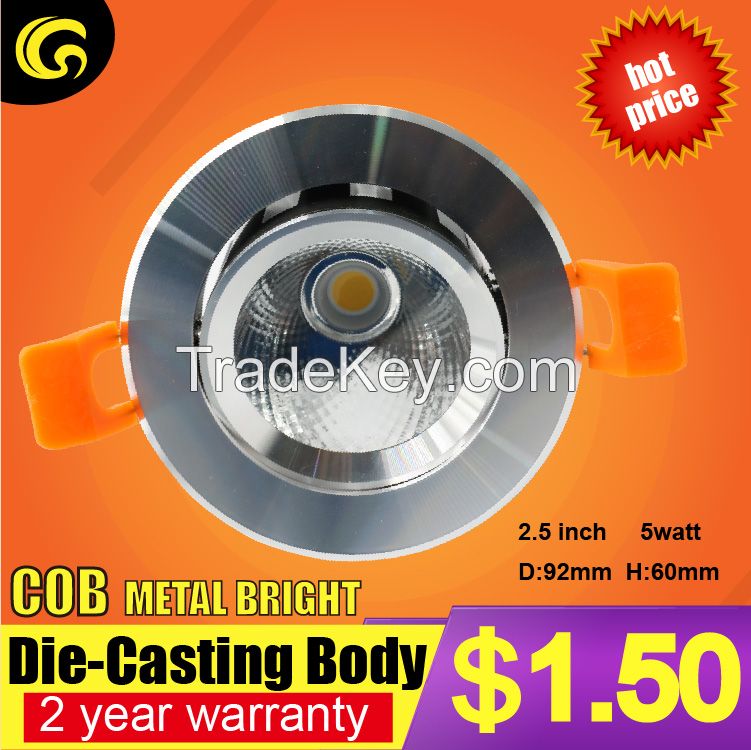 sliver color housing COB 5W 2.5inch  led ceiling downlight 