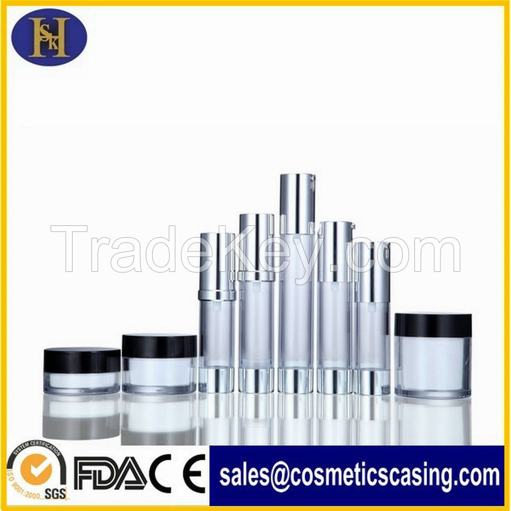 Cosmetic airless clear bottle,cream jar set