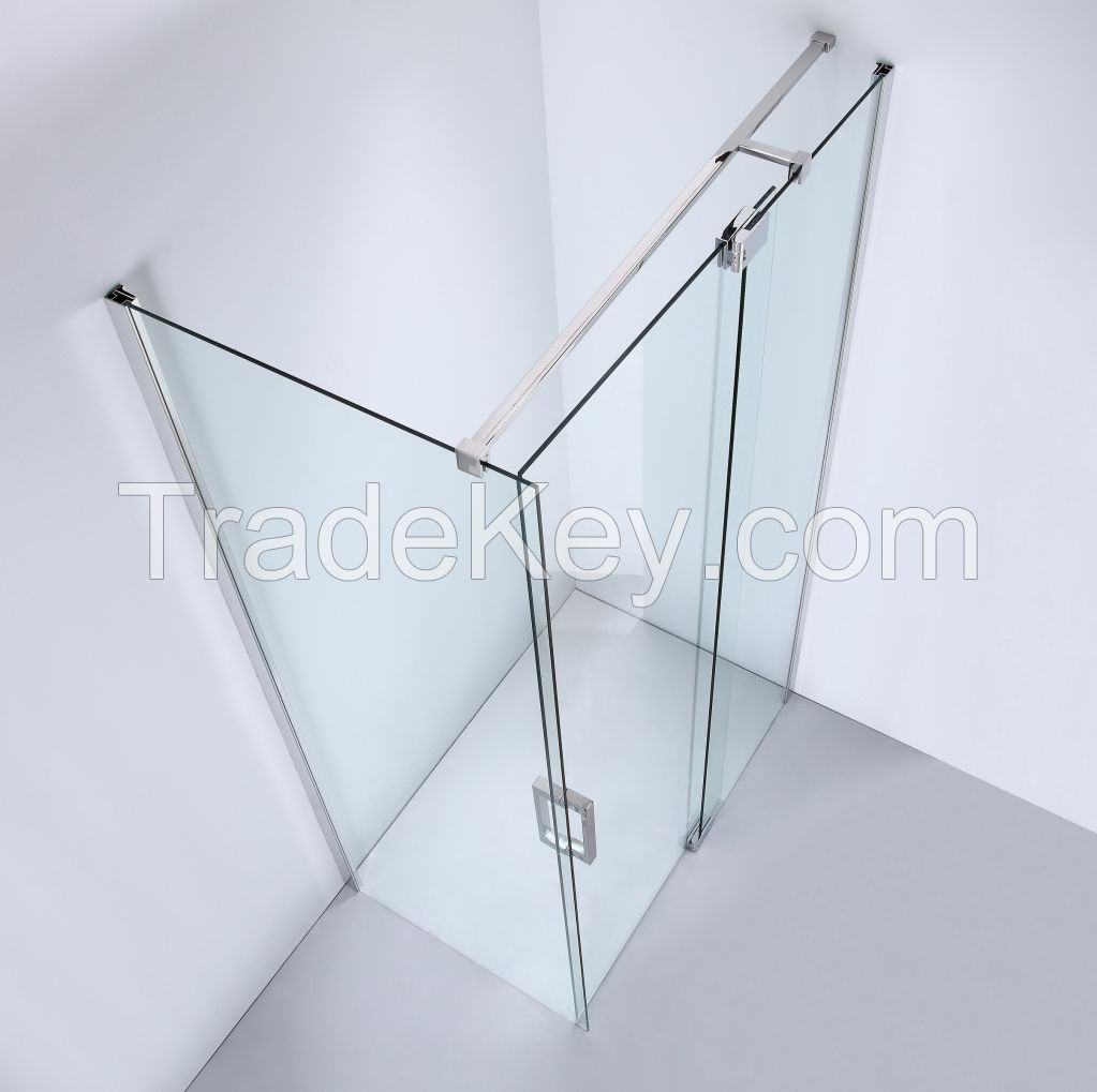 Frameless shower room with custom hinge