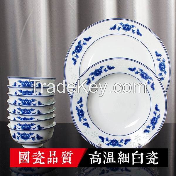 Handmade Delicate Blue and White Dinner Set 62pcs