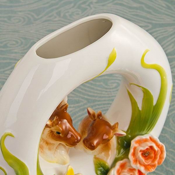 Embossed Bull Porcelain Enamel Vase