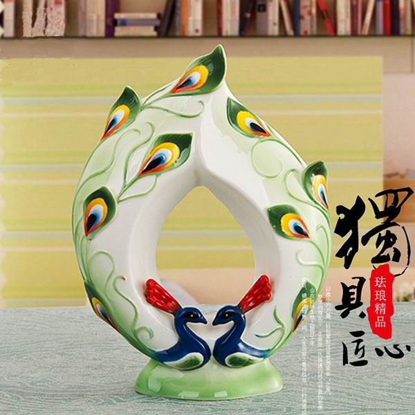 Embossed Peacock Feather Porcelain Enamel Vase