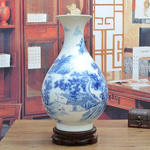 Blue and White Landscape Porcelain Vase