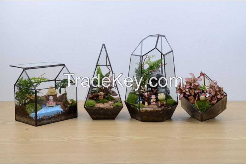 Micro landscape glass greenhouse, Small Terrarium Cube, Stained glass vase, glass decoration, candle holder, stained glass cube