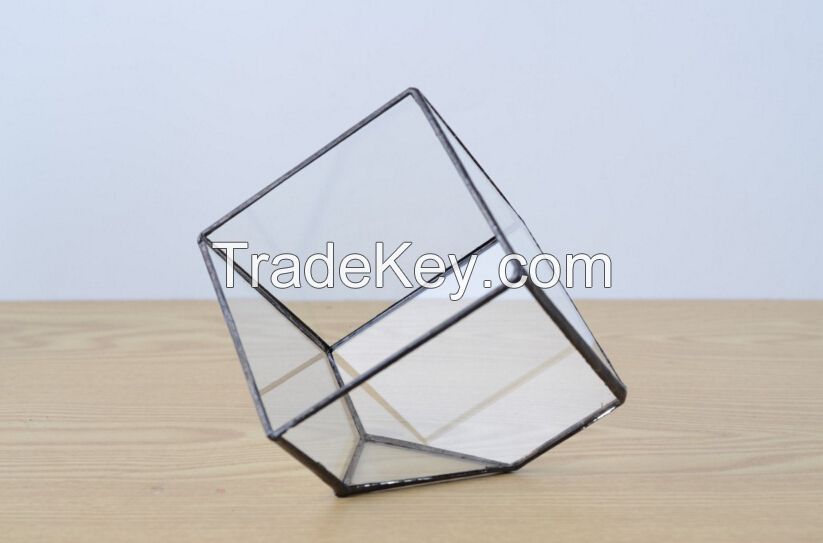 Micro landscape glass greenhouse, Small Terrarium Cube, Stained glass vase, glass decoration, candle holder, stained glass cube