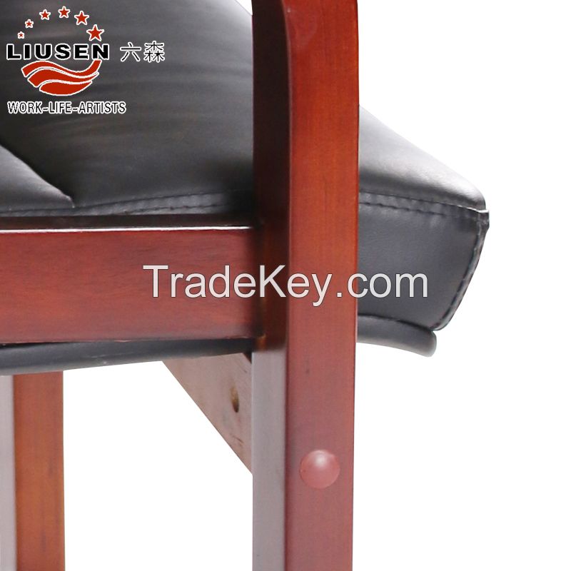 Ergonomic and Elegant Solid Wood Meeting Chair Soft Cow Leather Chair (LS-DB-0001)