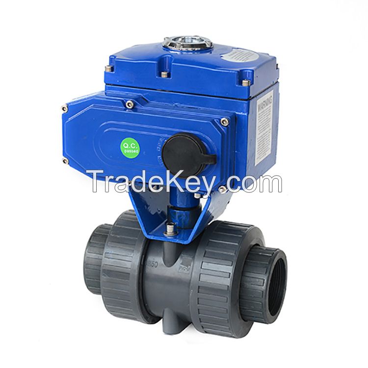 Motorized UPVC Ball Valve True Union Ends AC220V DC24V 4-20mA