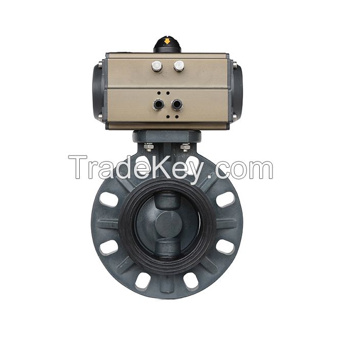 Pneumatic butterfly valve wafer ends double single acting actuator