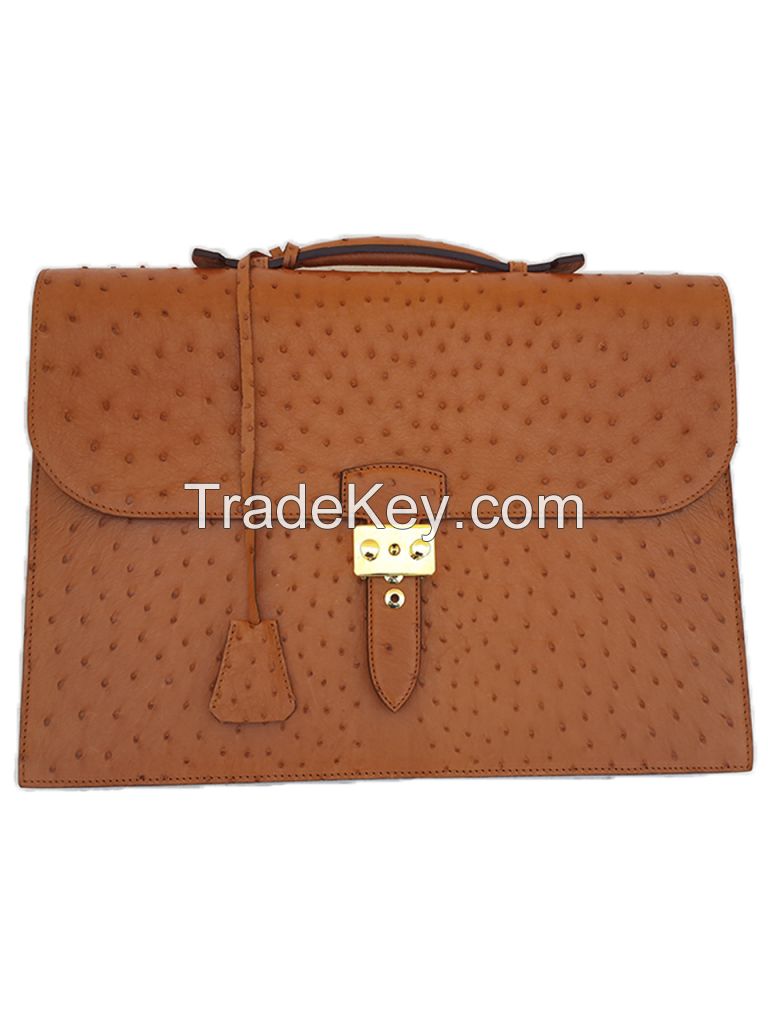 Ostrich Embossed Leather Satchel