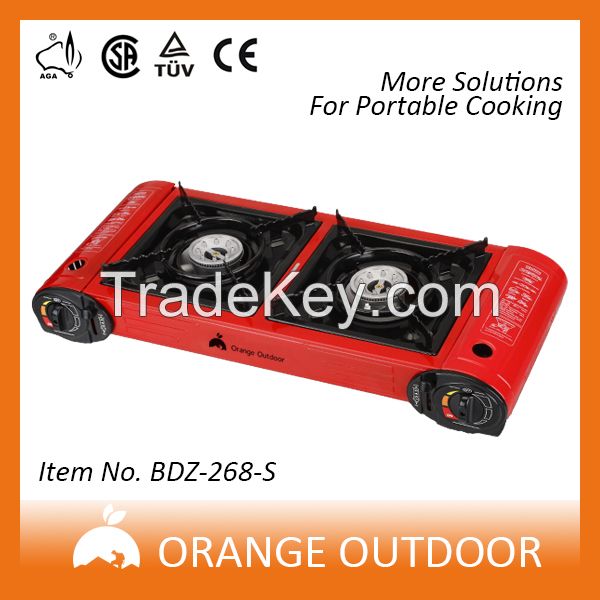 double burner portable camping butane gas stove, portable gas stove