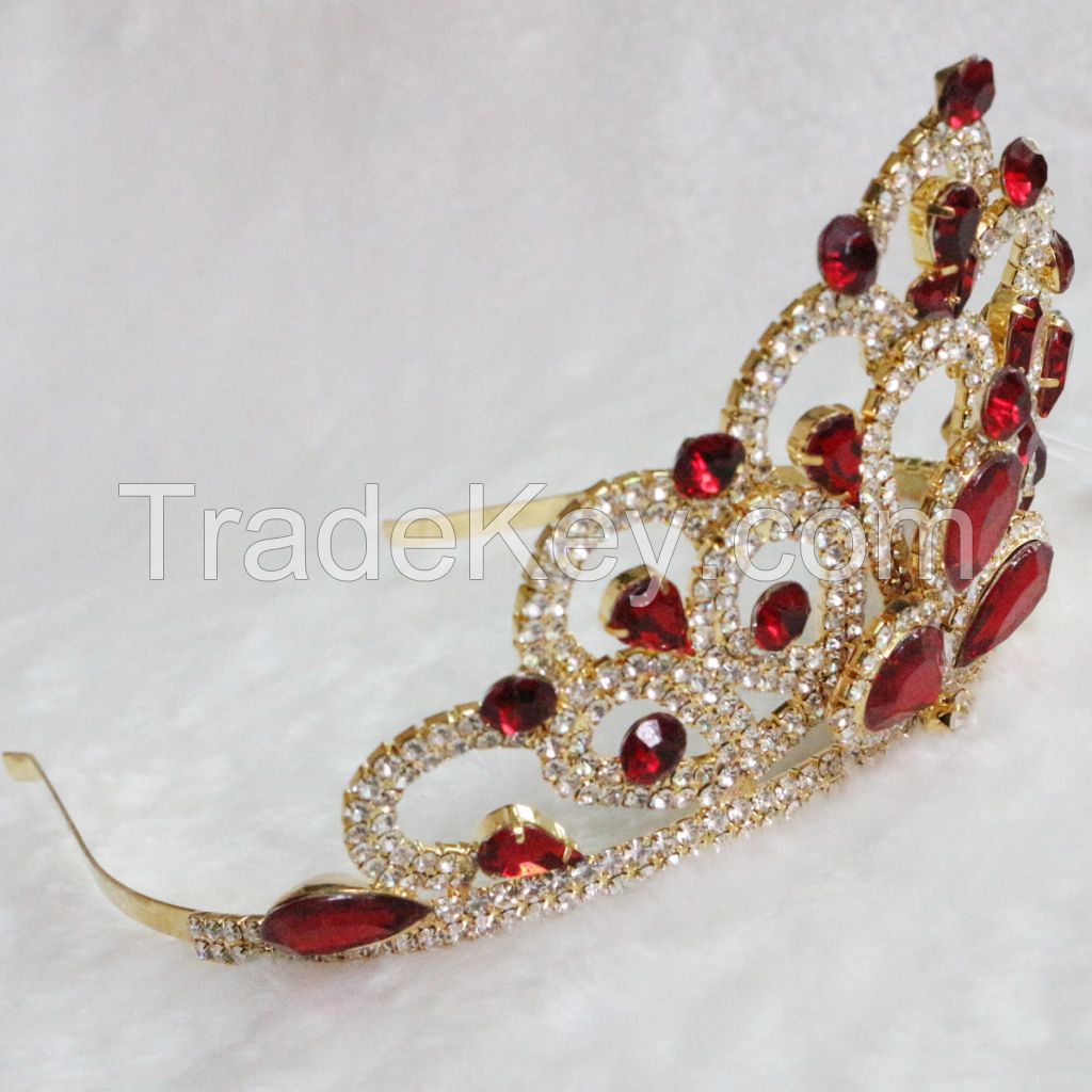 The hair bright red crystal , two layers of the peacock tail shape hair bands wedding jewelry accessories manufacturers