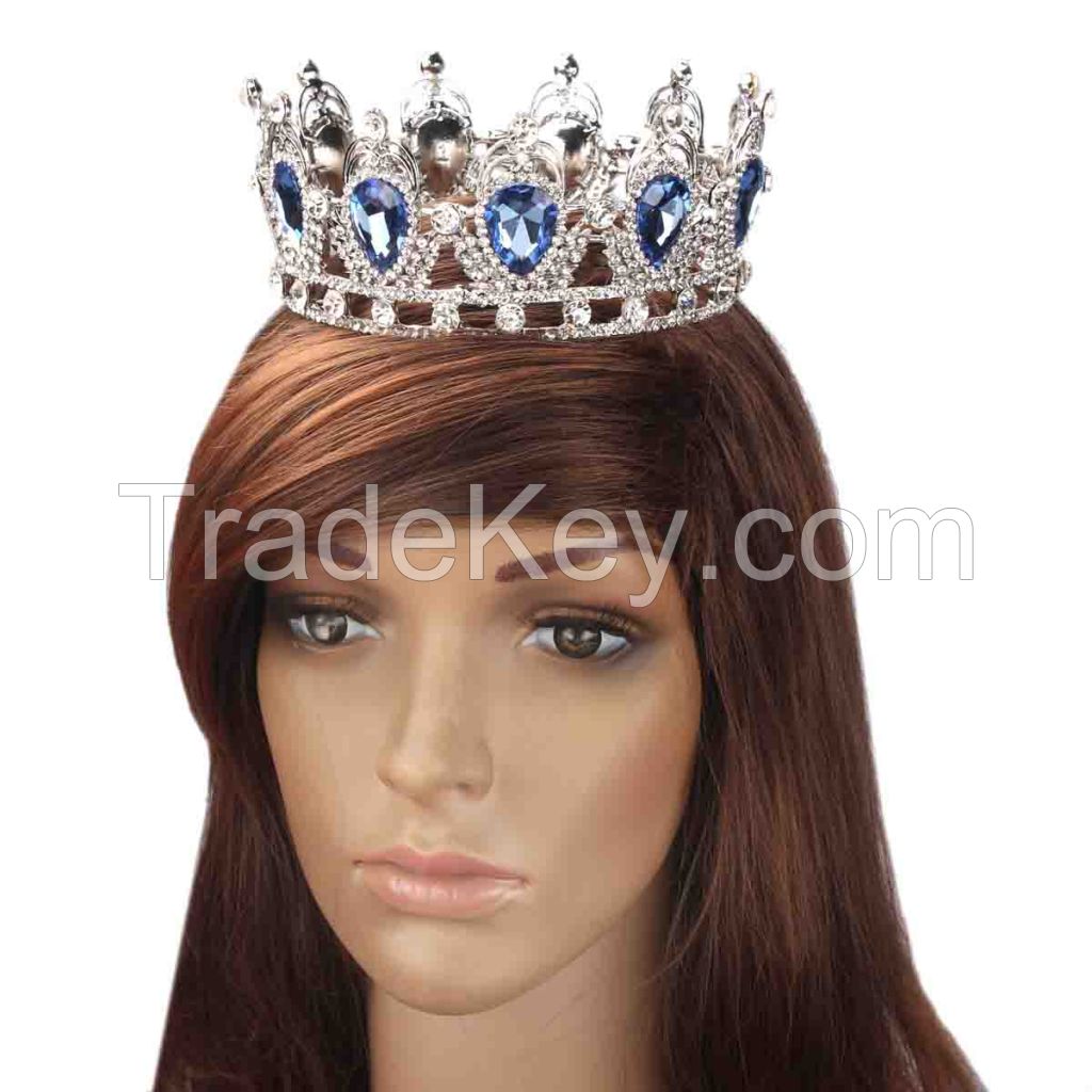  round ring and big RED and Blue crystal crown hair accessories wholesale diamond wedding dresses