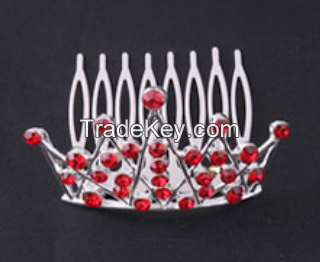 The hair bright red crystal , two layers of the peacock tail shape hair bands wedding jewelry accessories manufacturers