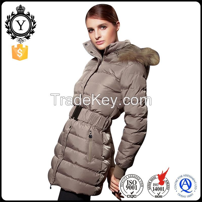 2016 COUTUDI Windproof Quilted Fashion Stylish Mid-thigh Length Long Puffer Fur Best Sale Goose Down Parka Women&#039;s